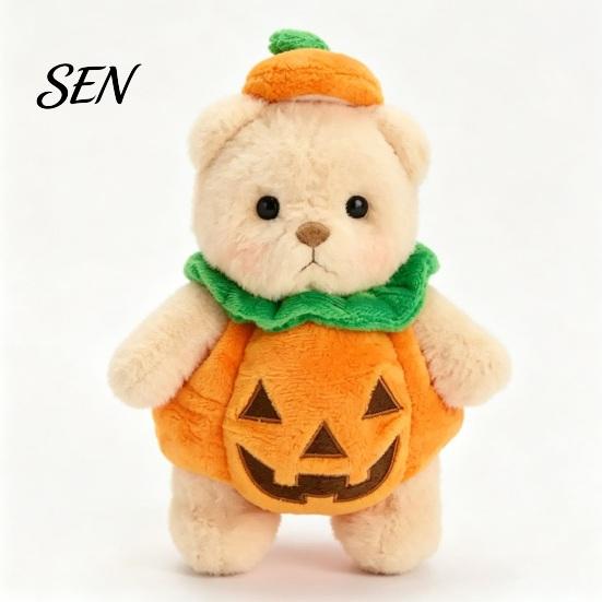Halloween Pumpkin Bear Plush Toy, Soft Stuffed Animal for Kids, Theme Room Decor Cute Huggable Pillow Fall Holiday Home Plushie Toy Party