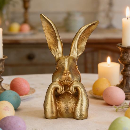 Easter Bunny Figurine Cute Rabbit Holding Face Statue 3D Printed Bunny Ornament for Living Room Bedroom Bookshelf Desktop Shelf Decor