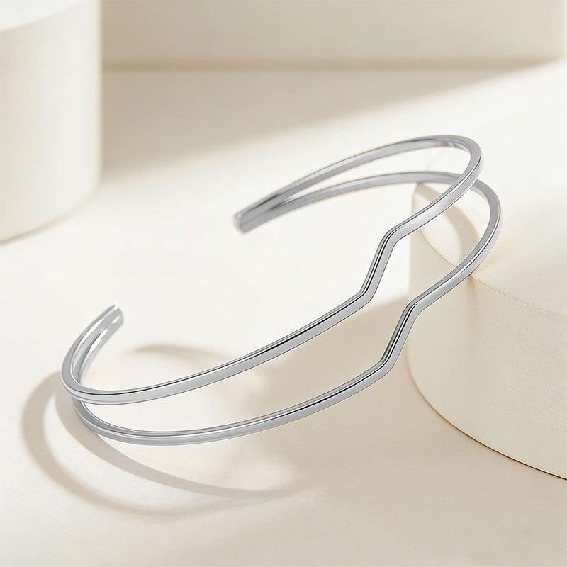 

Geometric Irregular Double Layer Open Cuff Bracelet - Unique Personality Jewelry. срібний