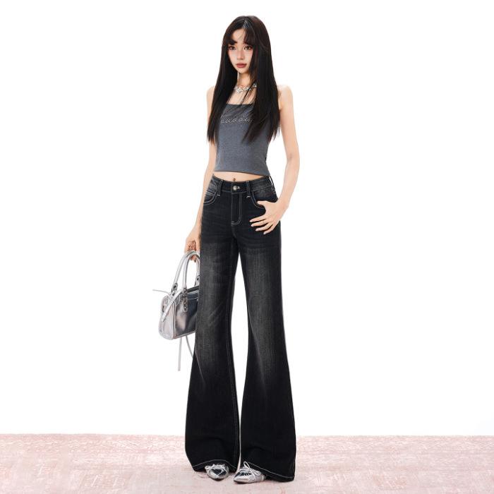 American retro spring and summer new micro-pull slim-fitting mopping the floor lazy washed old thin trousers