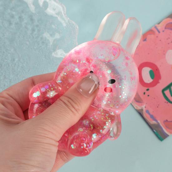 Rabbit Squeeze Toy with Glitter Clear Cartoon Frog Shape Stress Relief Sensory Toy Anxiety Relieving Slow Rising Stress Ball Hand Toy