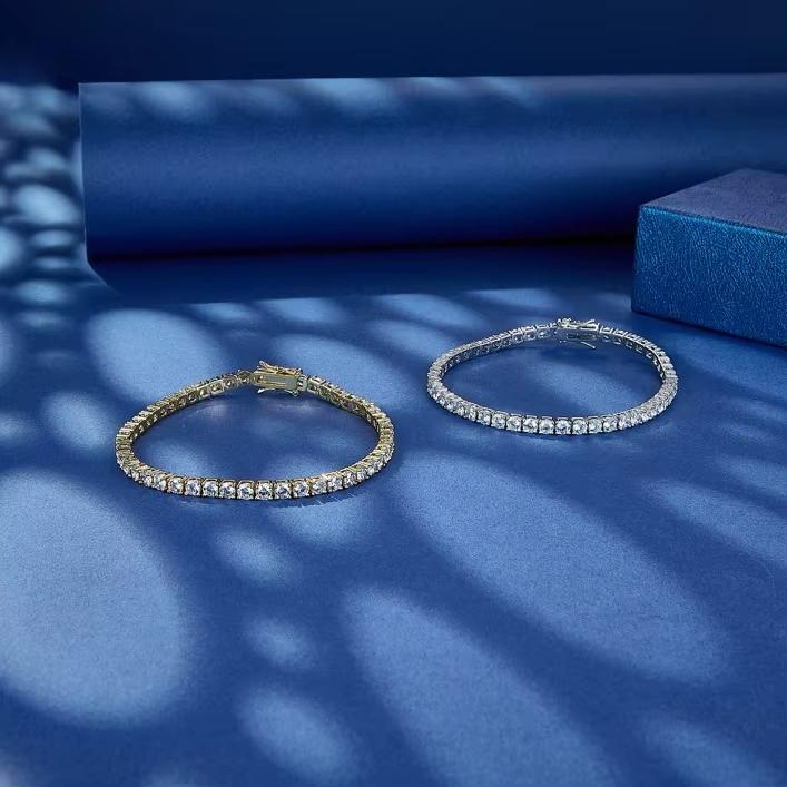 Handmade 14K 18K Gold Plated 7 8 Inch Man Hand Bracelet CZ Zircon Fashion Rhodium Plated Brass 17 18cm Women Tennis Bracelet