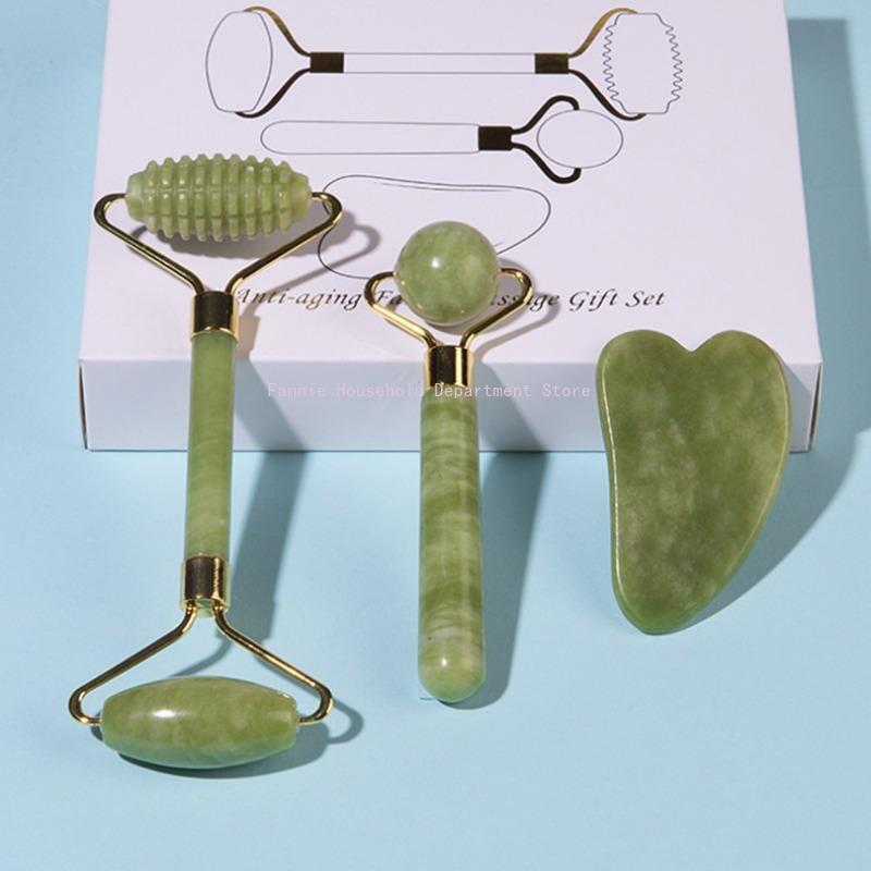 Rodillo de Jade Natural Masajeador para Cara Cuerpo Espalda Pie Rodillo de Masaje Lifting Facial Antiarrugas Doble Extremo Gua Sha Piedra de Jade