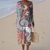 Women's Fashion Casual Retro Print Round Neck Pocket Elegant Temperament Dress