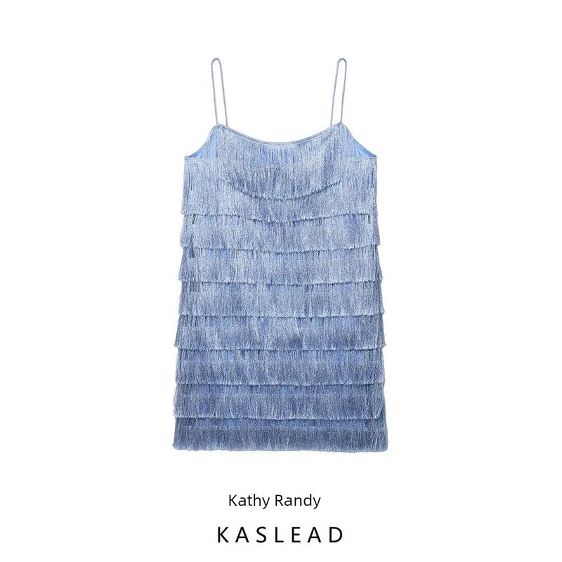 Kaslead New Women Clothes Western Style Fashion Simple Temperament Tassel Short Dress 8351046