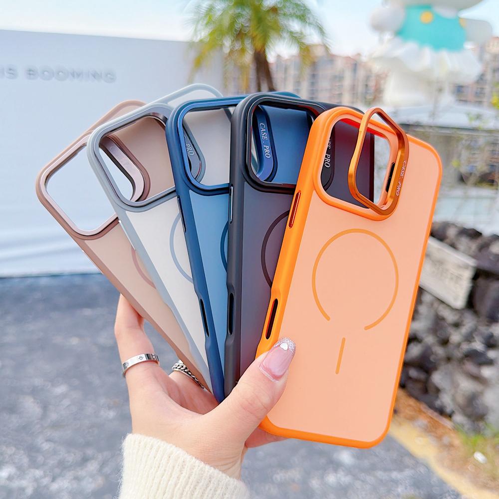 KEYSION Matte Skin Feel Lens Stand Phone Case for Magsafe for iPhone 16 Pro Max 16 Plus Magnetic Wireless Charging Shockproof Cover