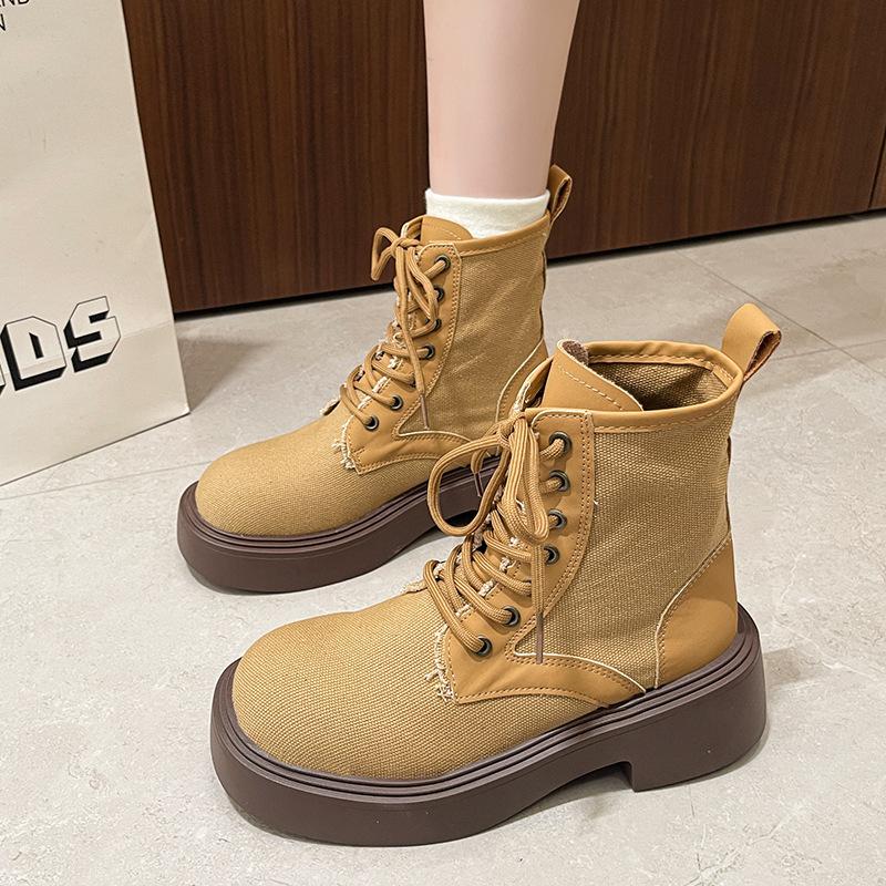 Thick-soled heightening Martin boots women's British style rhubarb boots 0000 autumn and winter new thick heel short boots lace-up women's boots
