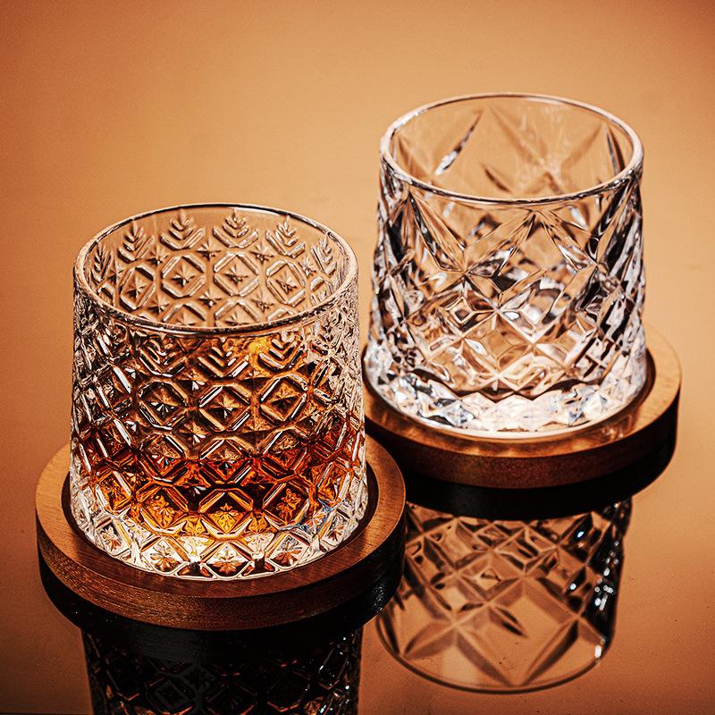 Tumbler Whiskey Glass with Base Rotating Spinning Stress Relief Cup Creative Brandy Glass