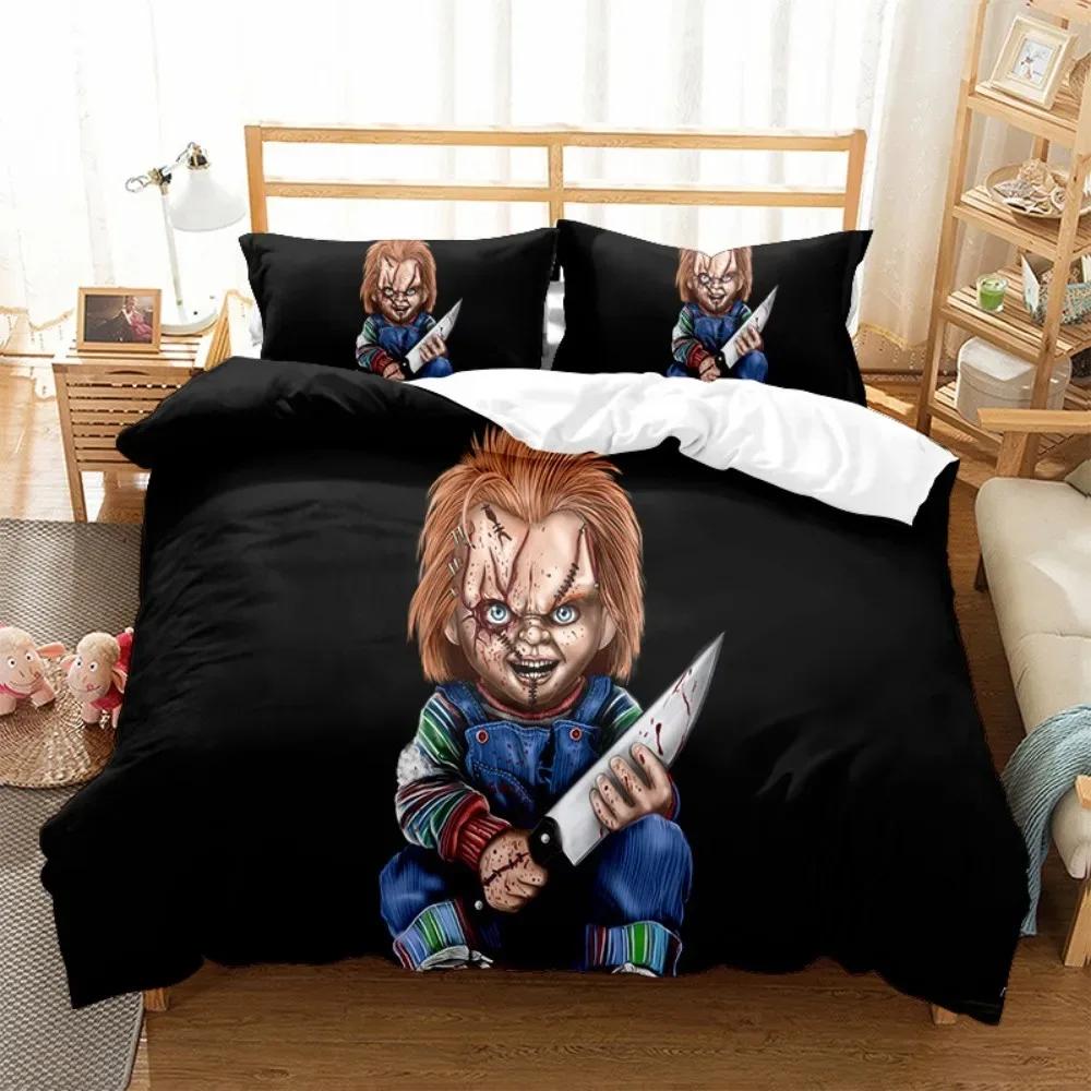 

Comforter Child S Play Chucky Bedding Set Horror Bedclothes For Teens Adults Gift Bedroom Decor King Single Comforter (quilt)-EU Single(135*200cm)3pcs