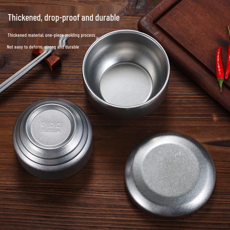 ZISIZ Retro Double-Layer 304 Stainless Steel Bowl with Lid (2-Pack)