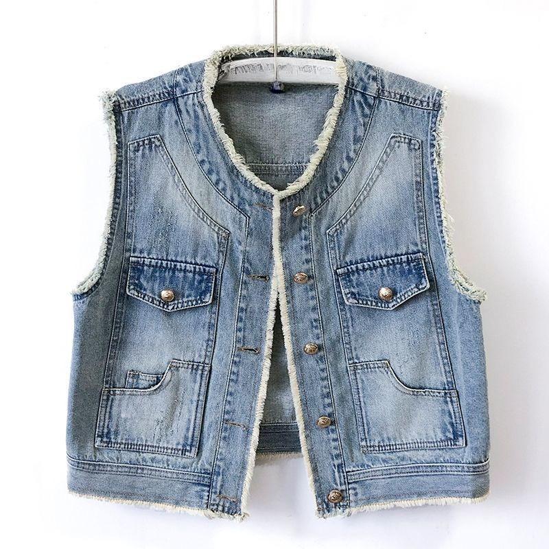 Short Denim Vest Women s Summer Korean Fashion Sleeveless Vest XS светло-синий