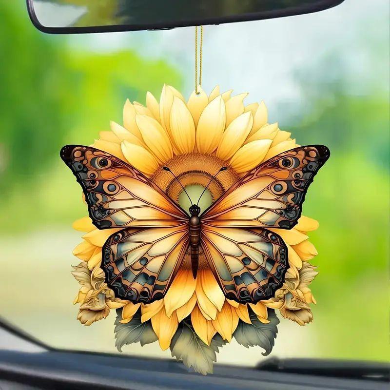 Charming Cartoon Acrylic Sunflower Butterfly Car Decor Jewelry For Vehicle Accessories