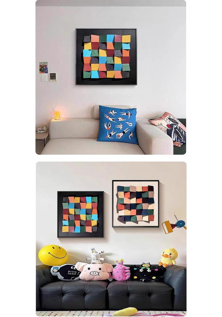 3D Solid Wood Mosaic Geometric Abstract Wall Art for TV Background or Entrance Hall