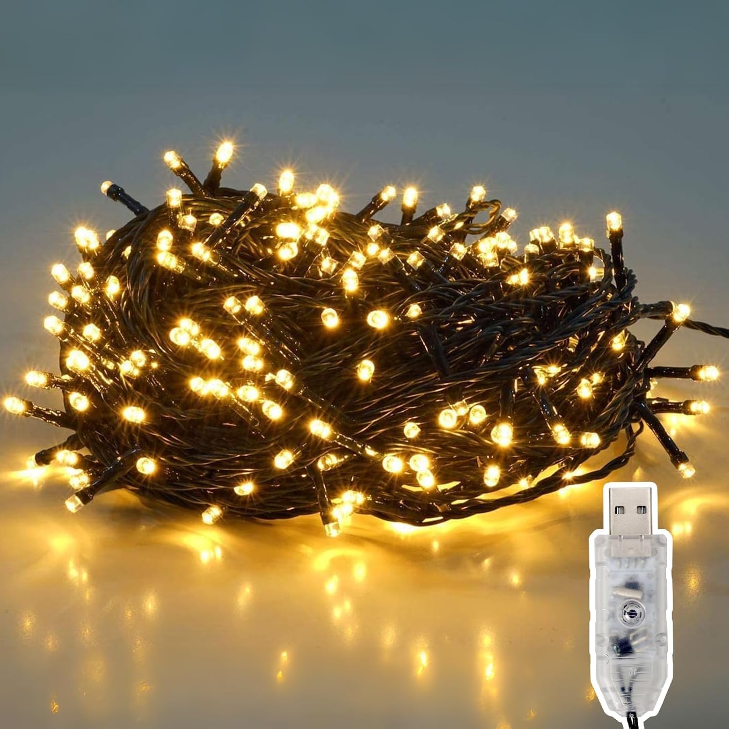 

Salcar Christmas String 220 Just 6cm Bulb Remote Timer 8 Lighting Wrap Around Trunks and USB Warm White Wrap-Around Lights, 15m, Bulbs, Waterproof,