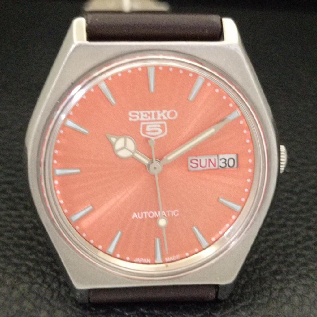 JAPAN VINTAGE SEIKO 5 AUTOMATIC 6309A MENS PEACH COLOR DIAL WATCH A701466-5