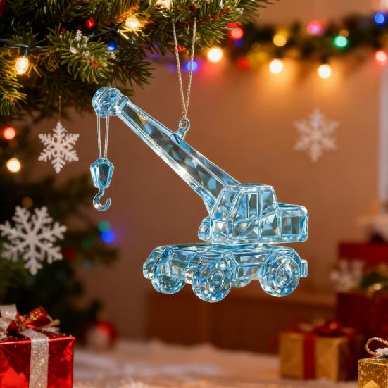 Faux Crystal Construction Truck Ornament Christmas Tree Colorful 2D Flat Acrylic Construction Vehicle Hanging Decoration Pendant