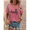Funny Letter Print Women's T-Shirt Fashion V-neck Short Sleeve Top Casual Female Clothing Summer Fashion Flower Pattern Girl Tee