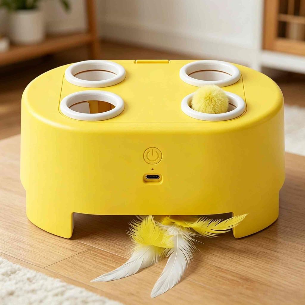 Electric Cat Whack-a-Mole Cheese Box: Interactive Feather Teaser Toy for Self-Entertainment and Energy Relief