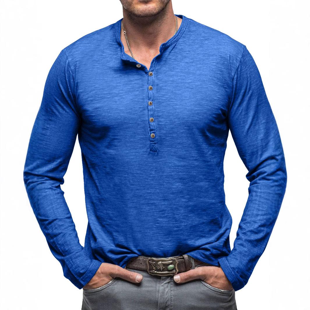 MyMall Herfst Winter Casual Heren T-shirt Lange Mouw Heren Henley Shirt Slub Katoen Top M