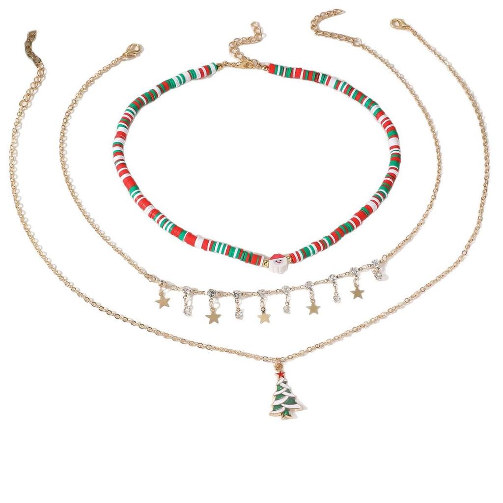European & American Christmas Festival Polymer Clay Necklace - Creative Santa Claus & Christmas Tree Design, Clavicle Chain, Unique Holiday Style.