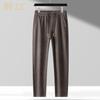 Men's Warm Loose-Fit Straight-Leg Fleece-Lined Woolen Casual Trousers