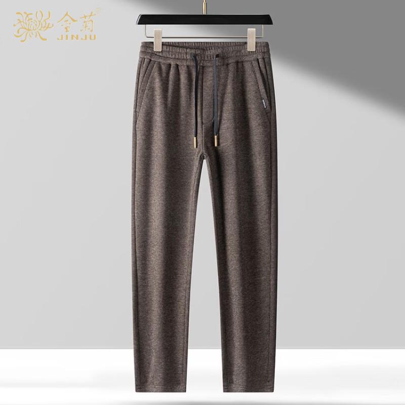Men's Warm Loose-Fit Straight-Leg Fleece-Lined Woolen Casual Trousers