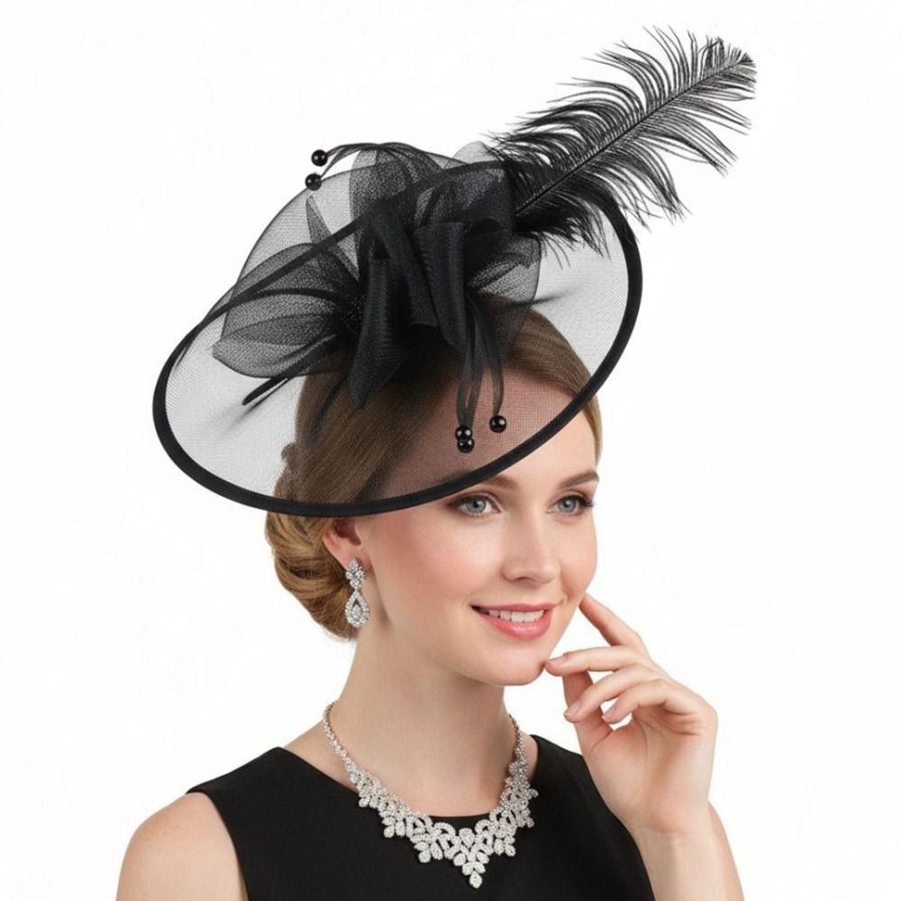 Elegant Vintage Fascinator Hat Pearl Masquerade Hair Band Bride Headdress Stage Performance