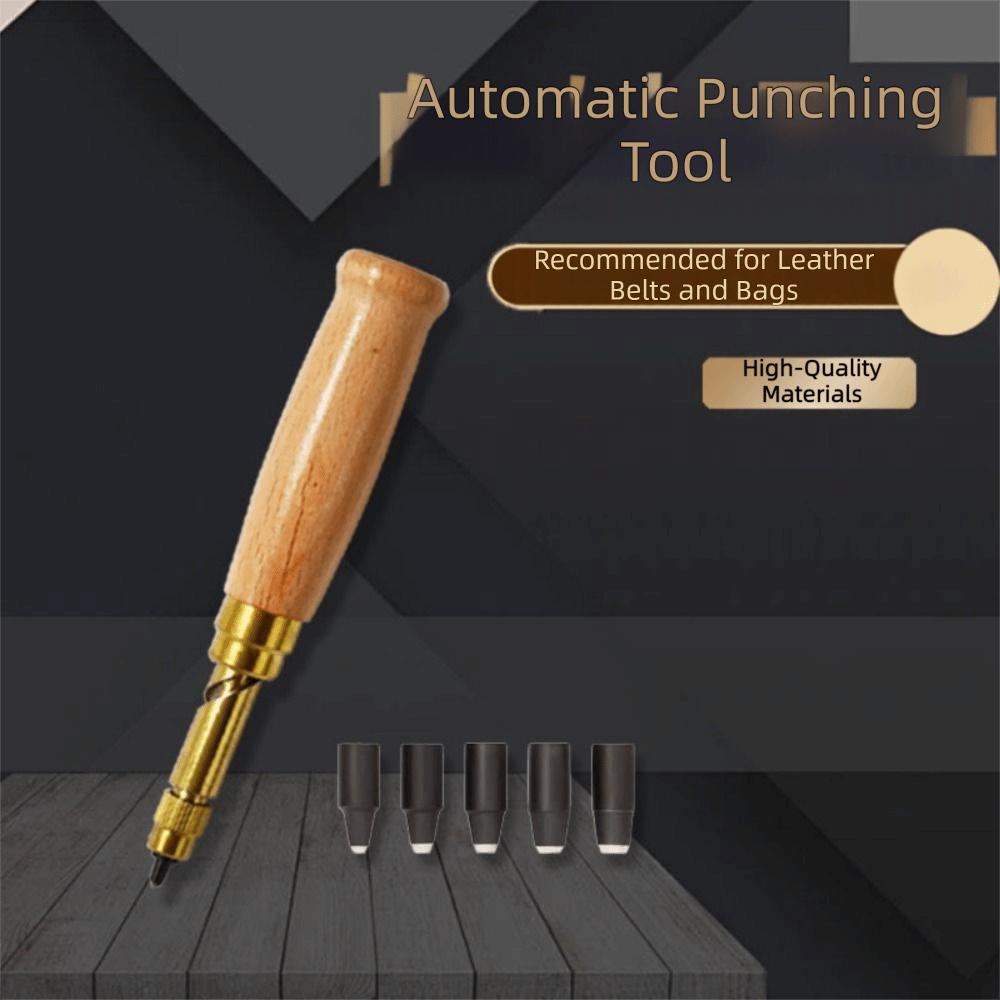 Wooden Handle Belt Hole Puncher 6 Tips Size Automatic Punching Tool Screw Punch  Wristband
