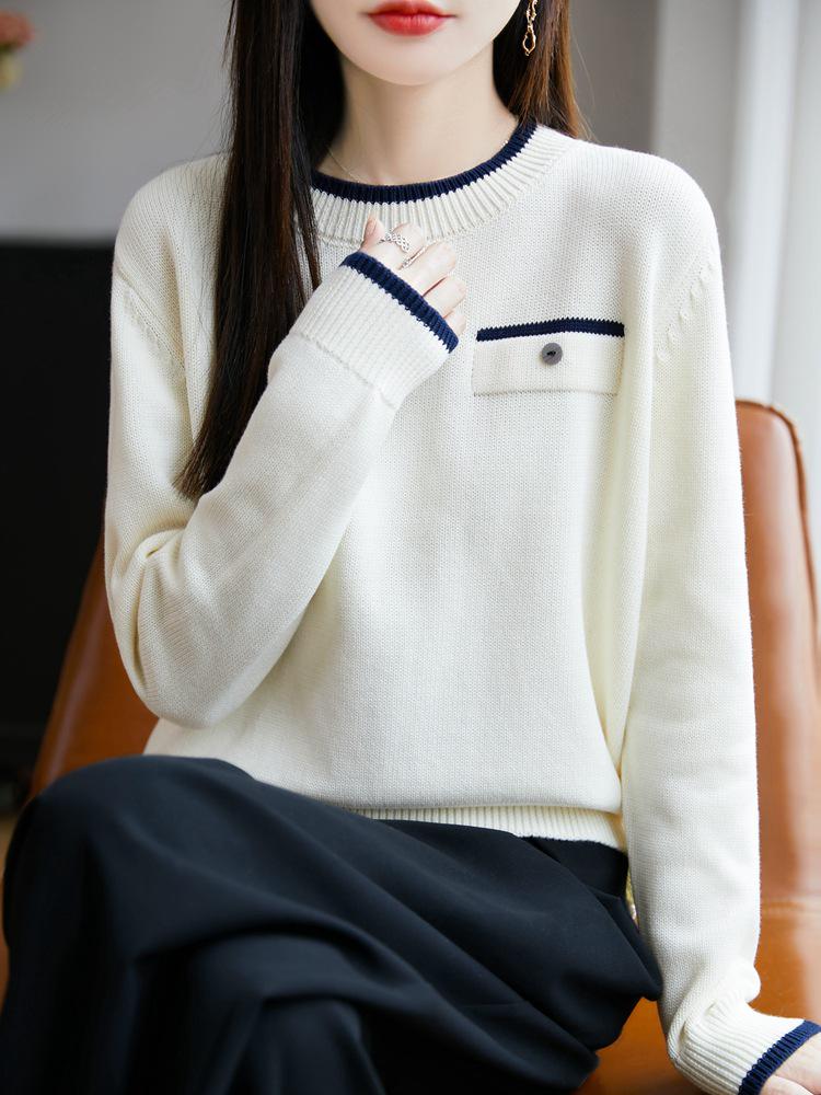 

Хлопковый свитер с круглым вырезом и цветными блоками и имитацией кармана Extra Large белый