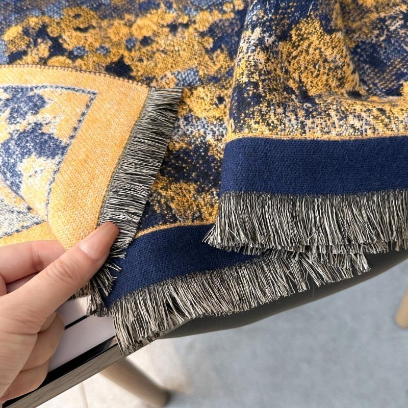 Winter Warm New Imitation Cashmere Scarf Women's High Sense Van Gogh Graffiti Oil Painting Wind Scarf Fleece Windproof Shawl
