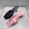 2025 New Sandals Female Mule High Heels Shoes for Women Summer Square Head Open Toe Bow Sandals Slides Shoes Women