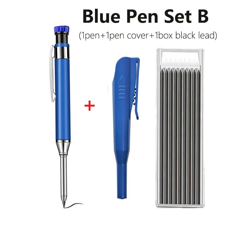 Red Black Blue 2.8mm All Metal Woodworking Automatic Pencil Set with Pen Cover 2B Lead Deep Hole Marking Engineering Drawing Pen