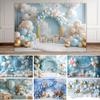 Baby Boy Blue Balloon Birthday Baby Shower Backgrounds For Photographs Gold Stars Clouds Kids Birthday Portrait Backdrop Shoot