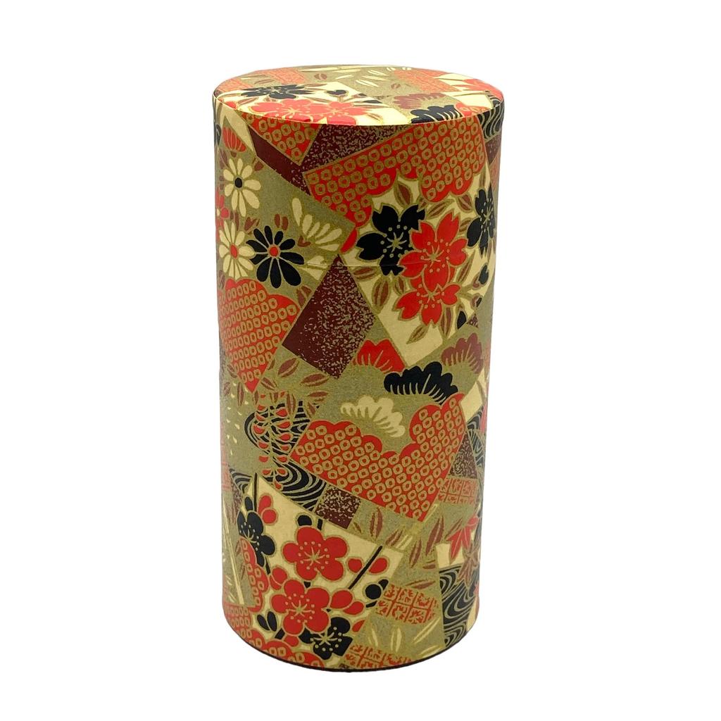 Noguchi Kumataro Tea Garden Tea Caddy, Large Capacity 200g, with Washi Paper and Inner Lid, Golden Twilight Design, Made In Japan