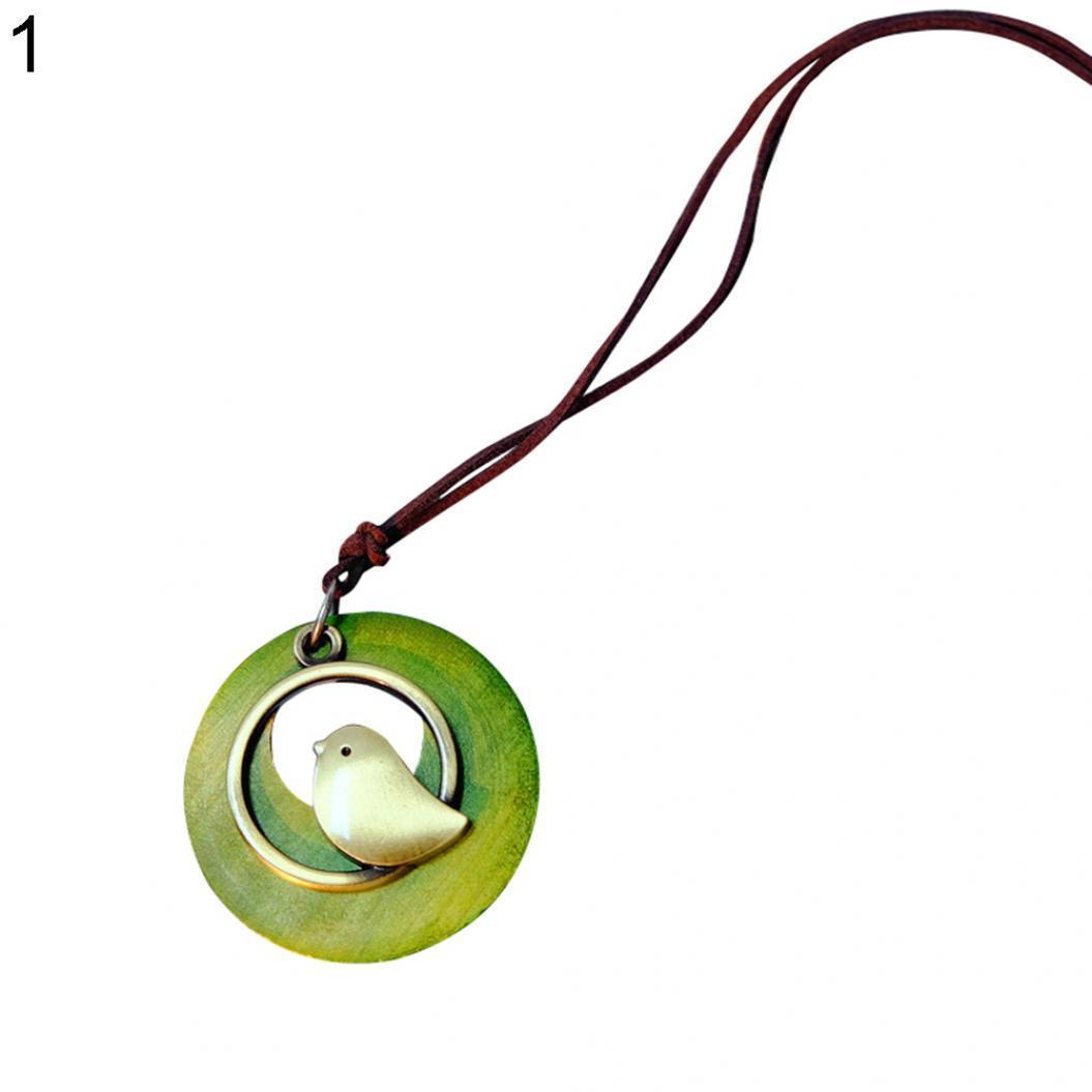 

Женщины этнические милые птицы полый деревянный круг кулон свитер ожерелье ювелирные изделия зелёный