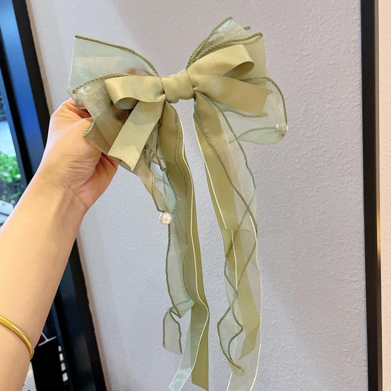 Korean Elegant Sweet Large Bow Hair Clip Women Ponytail Ribbon Temperament Premium Feeling Hairpin Party Headpieces