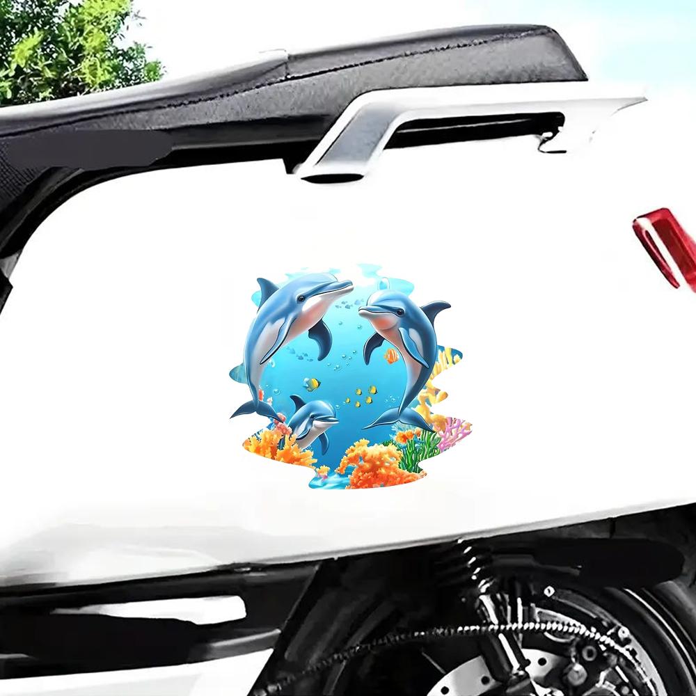 QT2366#15cm Delfín Oceánský svět Živé korálové útesy a ryby Samolepka na auto pro notebook, nákladní automobil, motocykl, okno