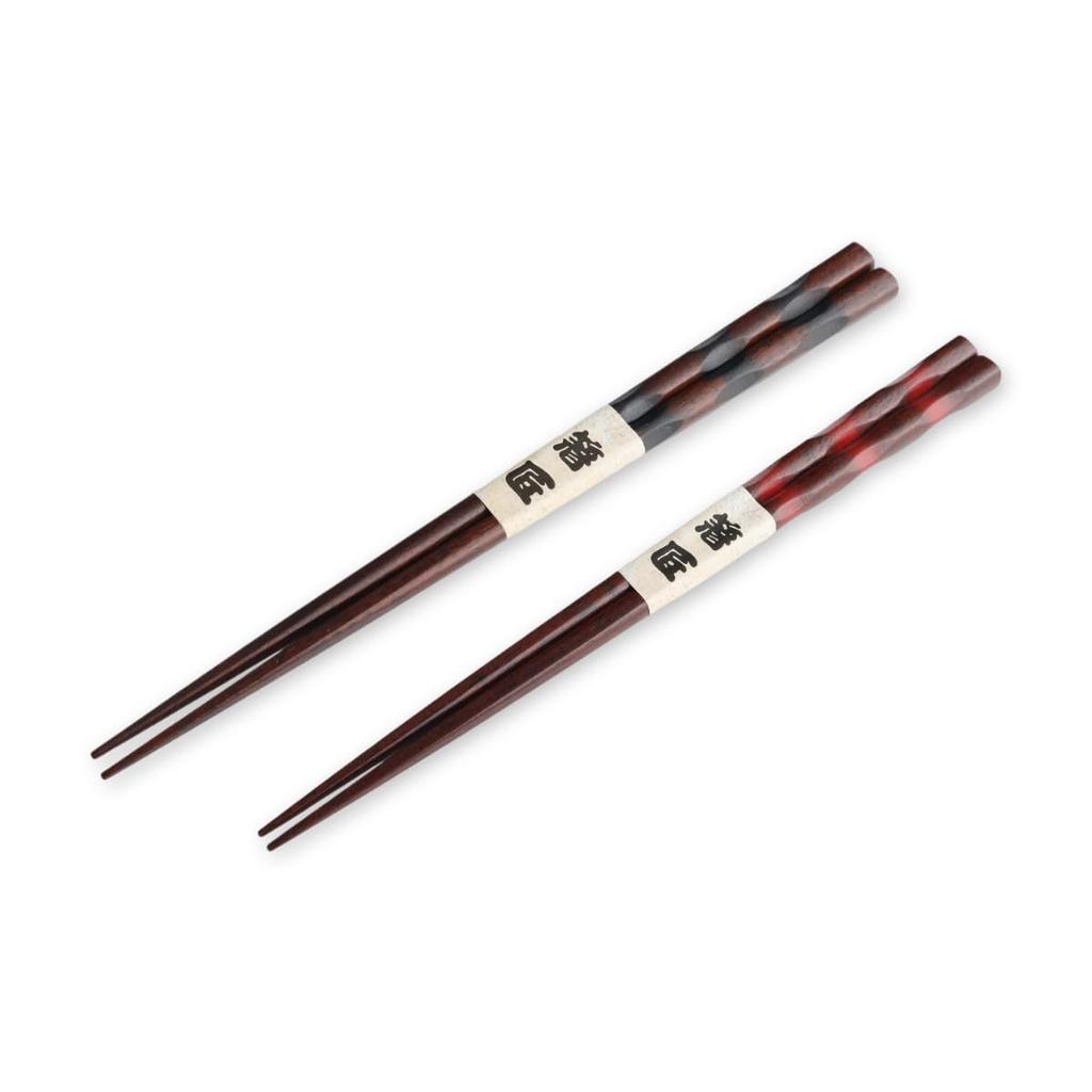 Wooden Chopsticks Pair Black 23cm and Red Hashi Current Model J-kitchens Set, 21cm,