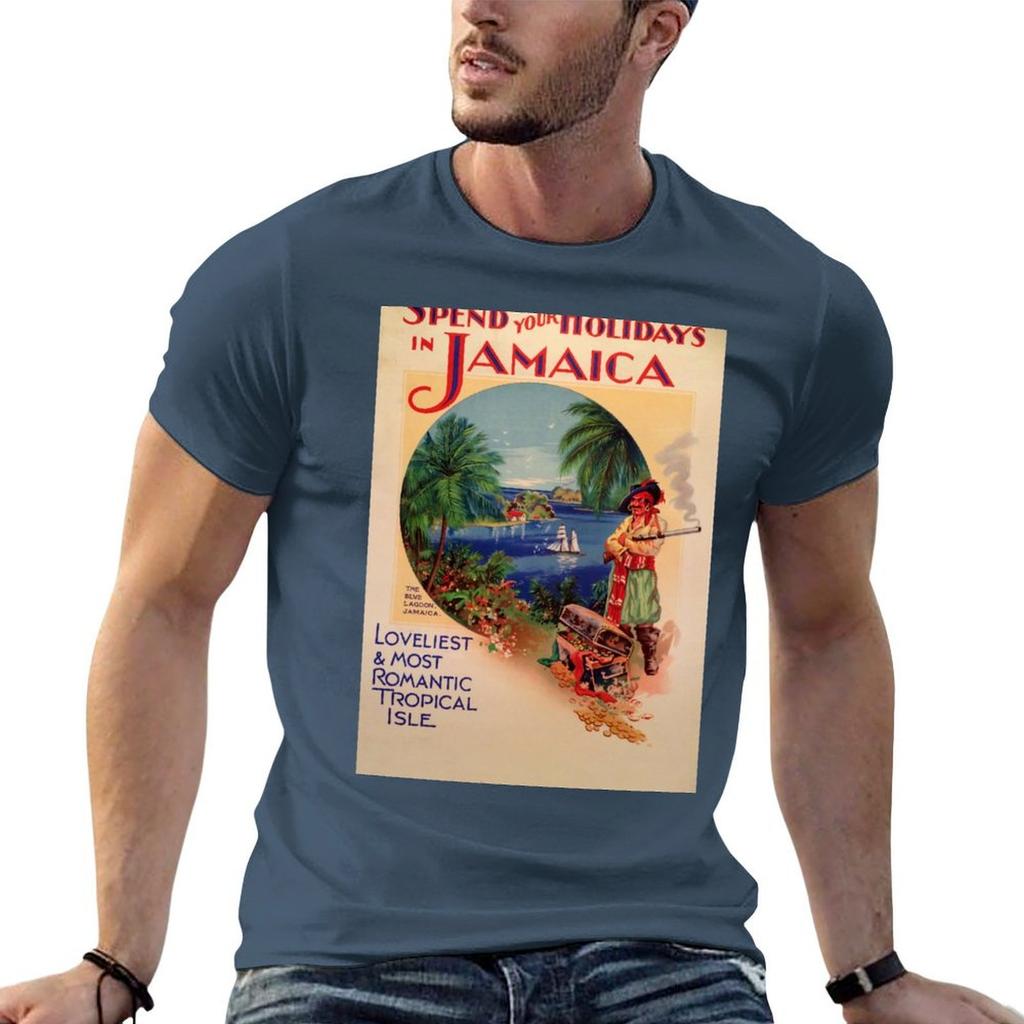 Spend Your Holidays In Jamaica Vintage Travel Poster Tshirt Funny T Shirts Cotton T Shirt For Unisex 100 Percent Cotton Tshirt