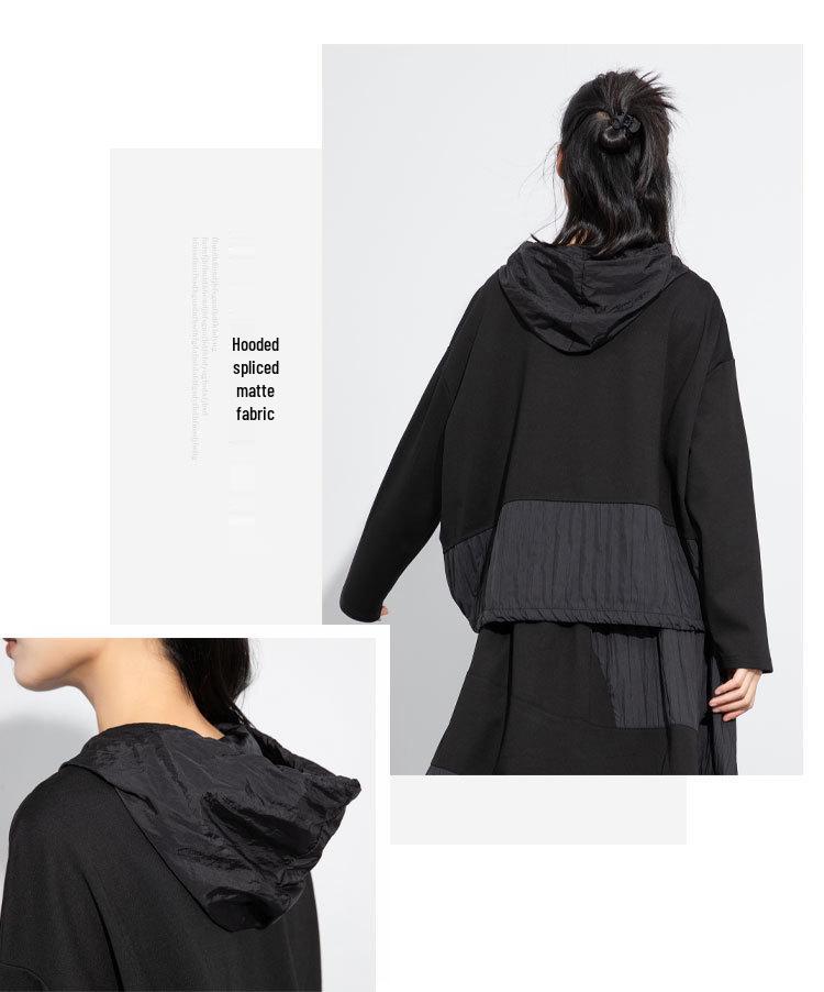 Plus Size Women’s Hooded Patchwork Sweatshirt - Autumn 2025 Two-Piece Style, Versatile Long Sleeve Top.