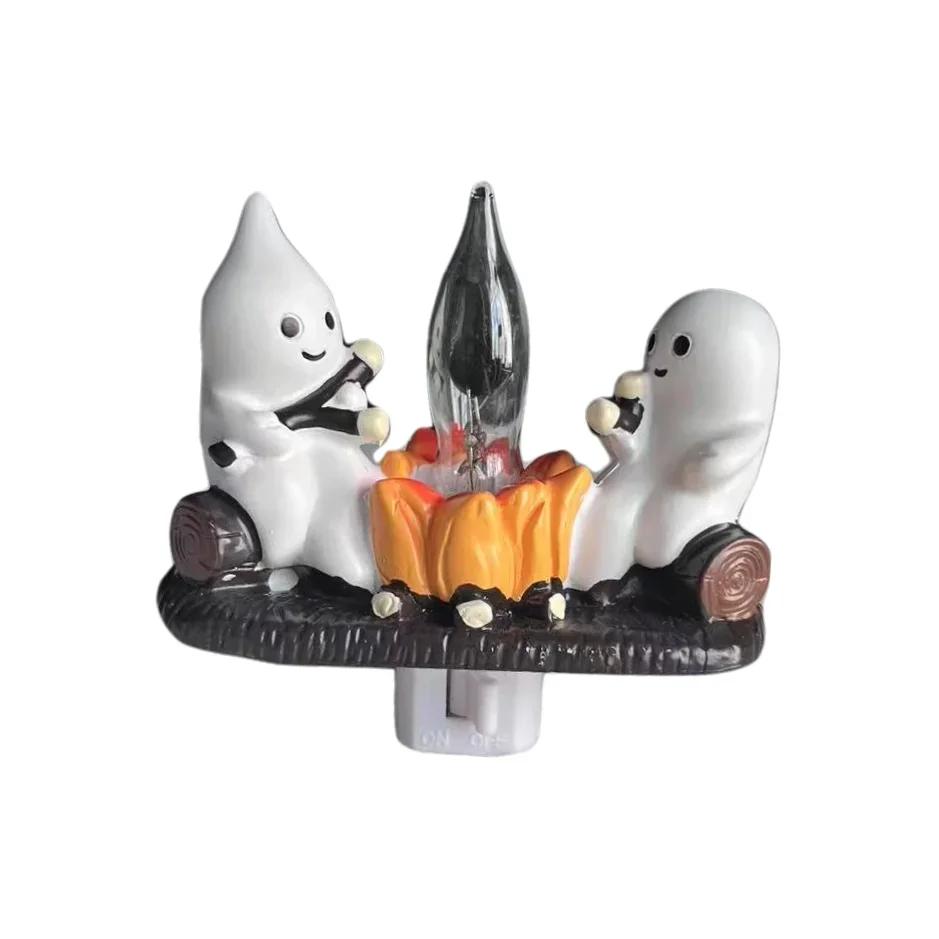 

Halloween Ghost Statue with LED Lights – Cute Ghost Ornament for Home, Tabletop, or Party Décor | Spooky Holiday Decoration светло-серый