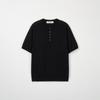NODU Plain Henley Neck Short Sleeve Knit [Black]