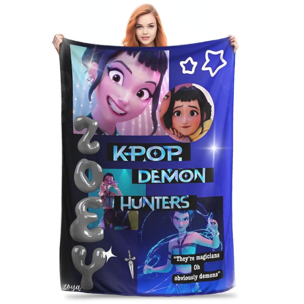 KPop Dämonenjäger Huntrix Decken Flanell Herbst/Winter Tragbare Weiche Überwürfe für Bettwäsche Couch Tagesdecken