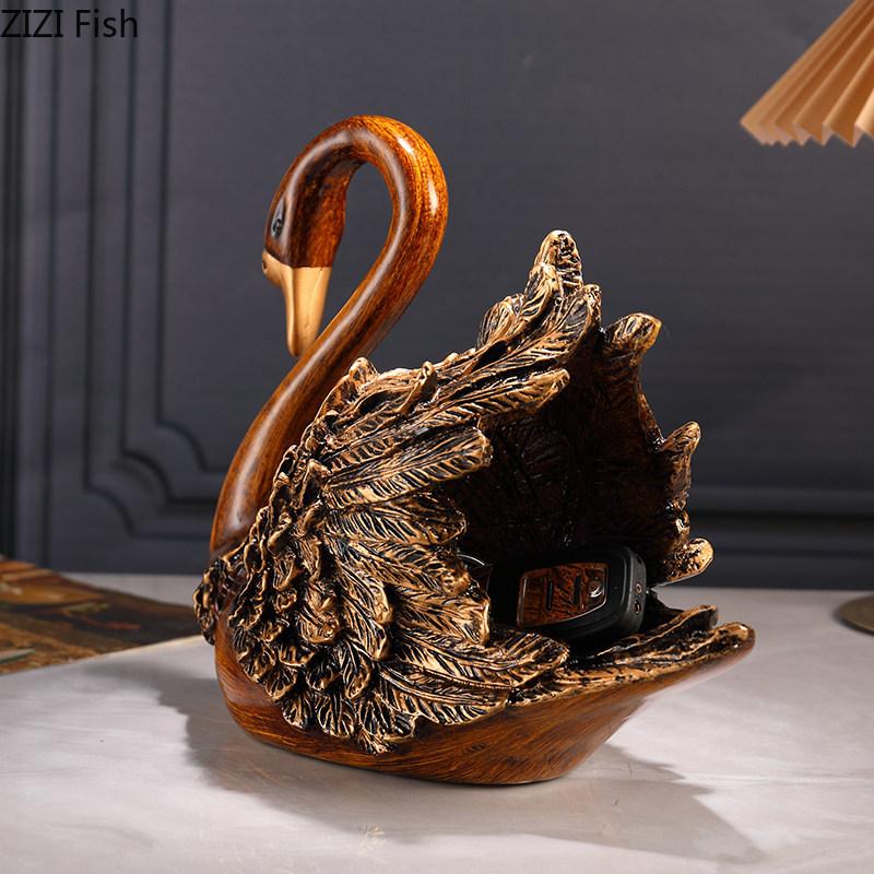 European Retro Swan Creative Artwork Ornaments Valentine's Day Gift Desk Decoration Swan Resin Sculpture Home Decor Accessories