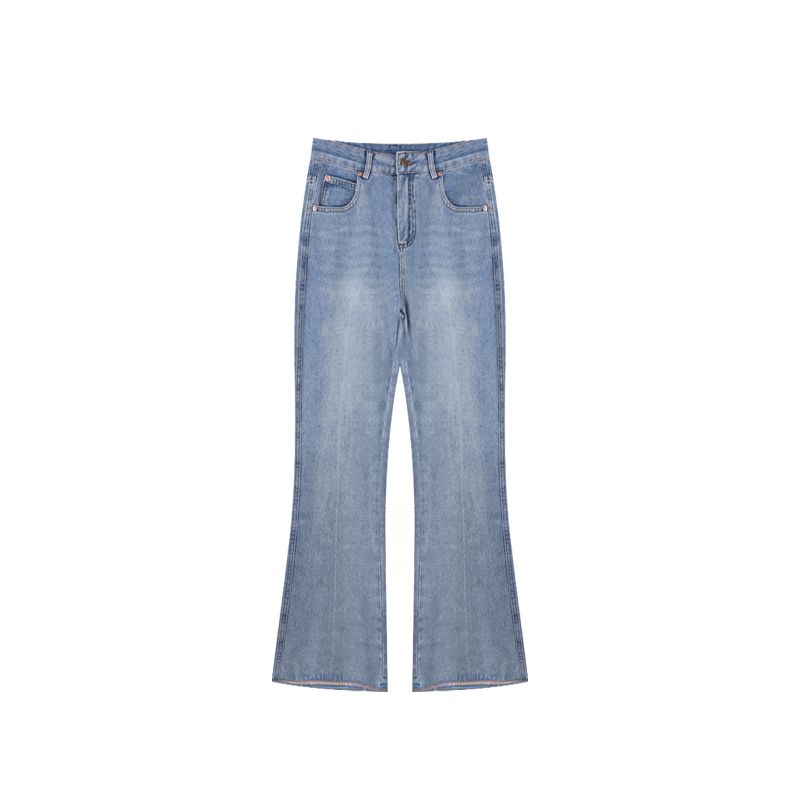 

High Waist Retro Loose Straight-leg Smooth Micro-Flared Pants Blue (Long) XL