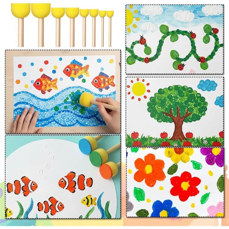 Kids Arts For Acrylic For Painting, 90Pcs Round Sponge Brush Set-4 Sizes Foam Paint Brushes Stencil For Painting