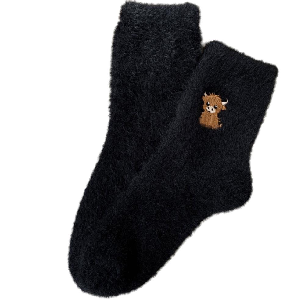 

Теплые носки для пола Флисовые Утолщенные Пушистые Плюшевые Носки Осень Зима Гольфы средней длины Женские чёрный