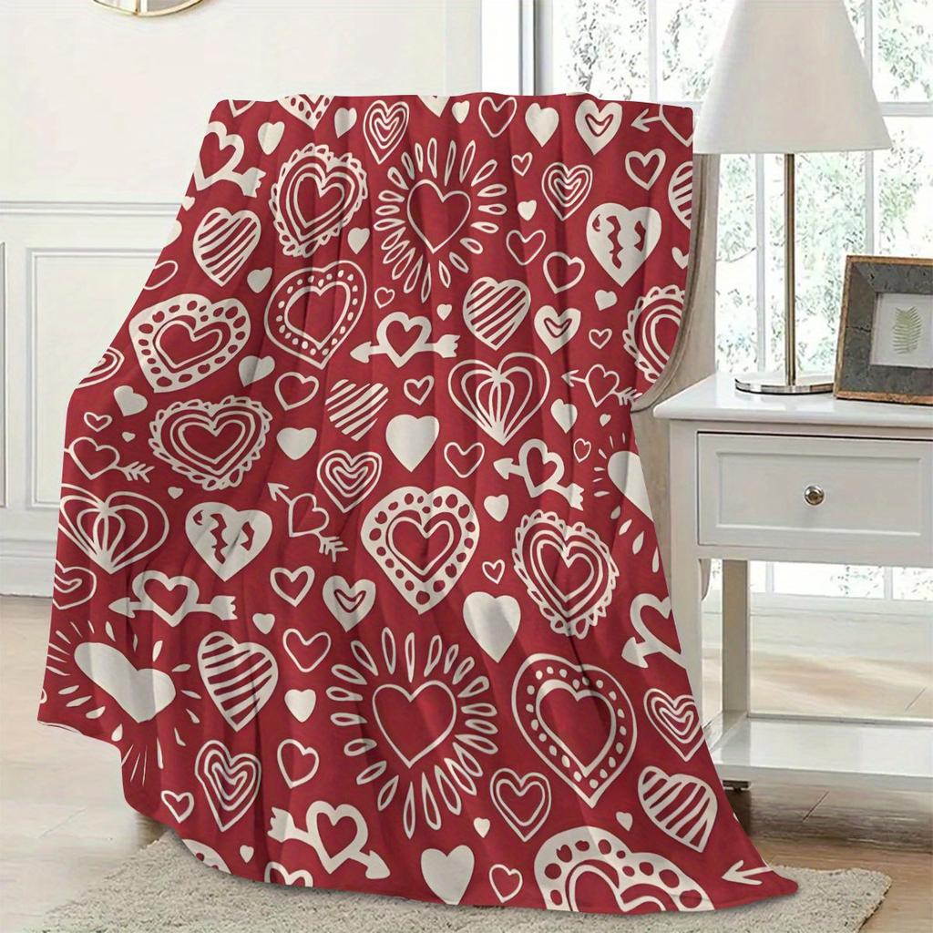 Bright red heart-shaped pattern Flannel printed blanket suitable for all seasons suitable for living room office sofa and travel