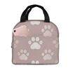Cute Golden Gradient Pet Paw Print Insulated Lunch Bag for Women Kids Leakproof Food Boxes Thermal Lunch Box Tote