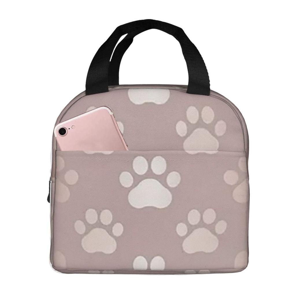 Cute Golden Gradient Pet Paw Print Insulated Lunch Bag for Women Kids Leakproof Food Boxes Thermal Lunch Box Tote